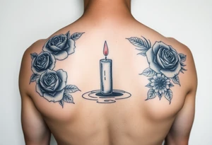 Blue roses, water, candle tattoo idea