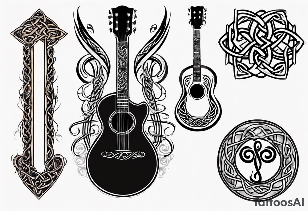 celtic  design with a treble clef and a guitar fused together tattoo idea