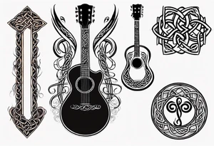 celtic  design with a treble clef and a guitar fused together tattoo idea
