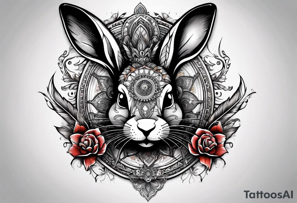 wonderland  dead 
rabbit mandalas feather tattoo idea