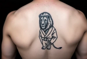 Lion in the Serengeti wearing a Brazilian jiu jitsu gi as a person would along side his two sons tattoo idea