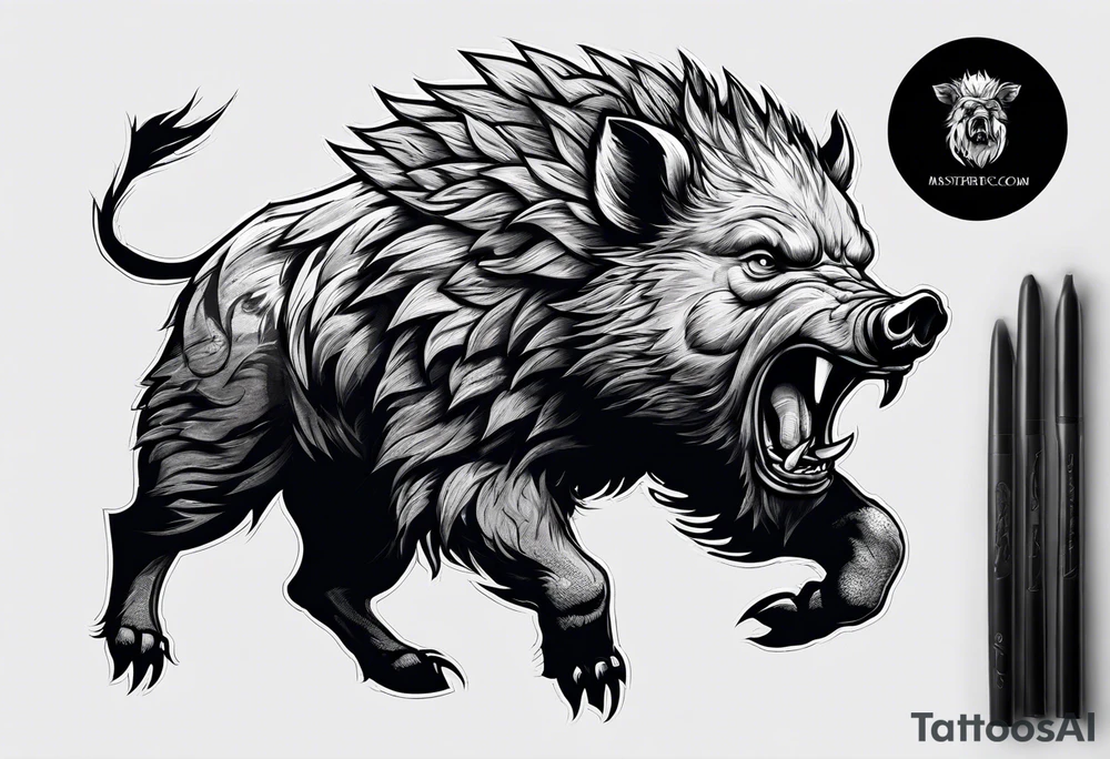 front angry boar tattoo idea