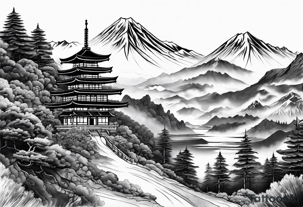 Montagne avec samouraï tattoo idea