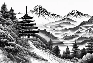 Montagne avec samouraï tattoo idea