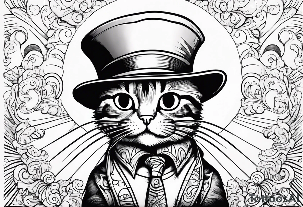 a cat wear hat tattoo idea