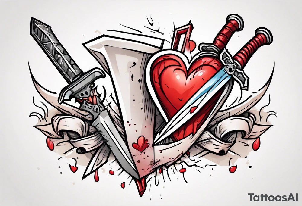 a cartoon heart being stabbed by a dagger tattoo idea