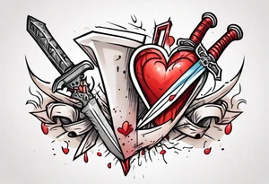 a cartoon heart being stabbed by a dagger tattoo idea