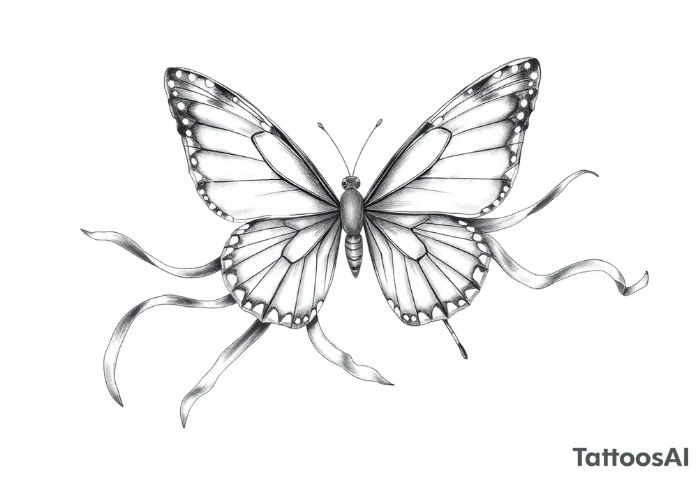 ethereal butterfly with flowing silk ribbons in moonlight tattoo idea