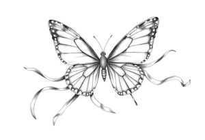 ethereal butterfly with flowing silk ribbons in moonlight tattoo idea