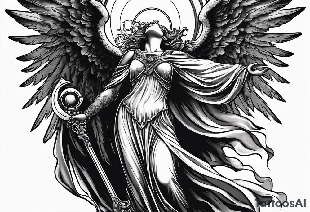 Headless Angel with Halo, Holding Devil's Head in he's Right Arm tattoo idea