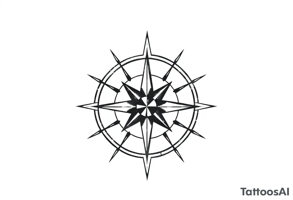 Simple Double layered compass rose tattoo idea