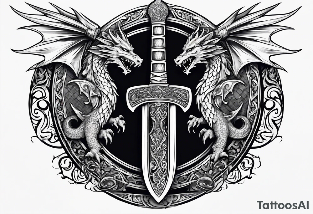 Valhalla sword shield dragon axe viking tattoo idea