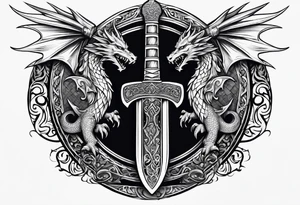 Valhalla sword shield dragon axe viking tattoo idea
