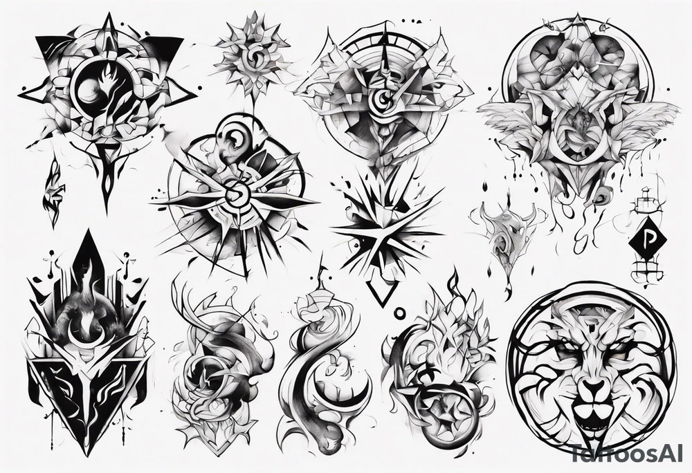 Design a tattoo where abstract shapes and colors represent various stages of my life, reflecting the evolution of my character and perception tattoo idea