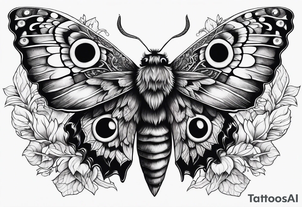 Dead head moth with long wings and owl eyes tattoo idea