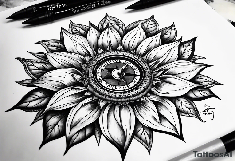 Sunflower and
 compass, with the words "To Thine Own Self Be True" tattoo idea