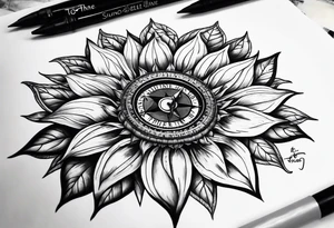 Sunflower and
 compass, with the words "To Thine Own Self Be True" tattoo idea