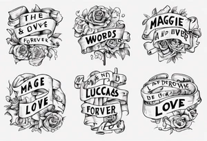 The words Maggie and Lucas and Love and Forever in a crossword puzzle tattoo idea