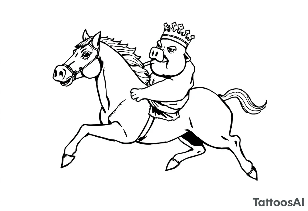 king fat pig in a battle with a horse tattoo idea