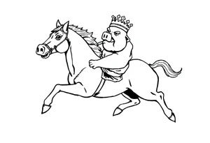 king fat pig in a battle with a horse tattoo idea