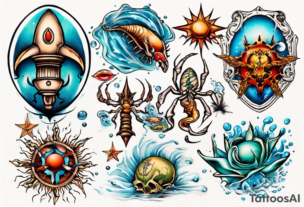 sternzeichen krebs und wasser bund tattoo idea