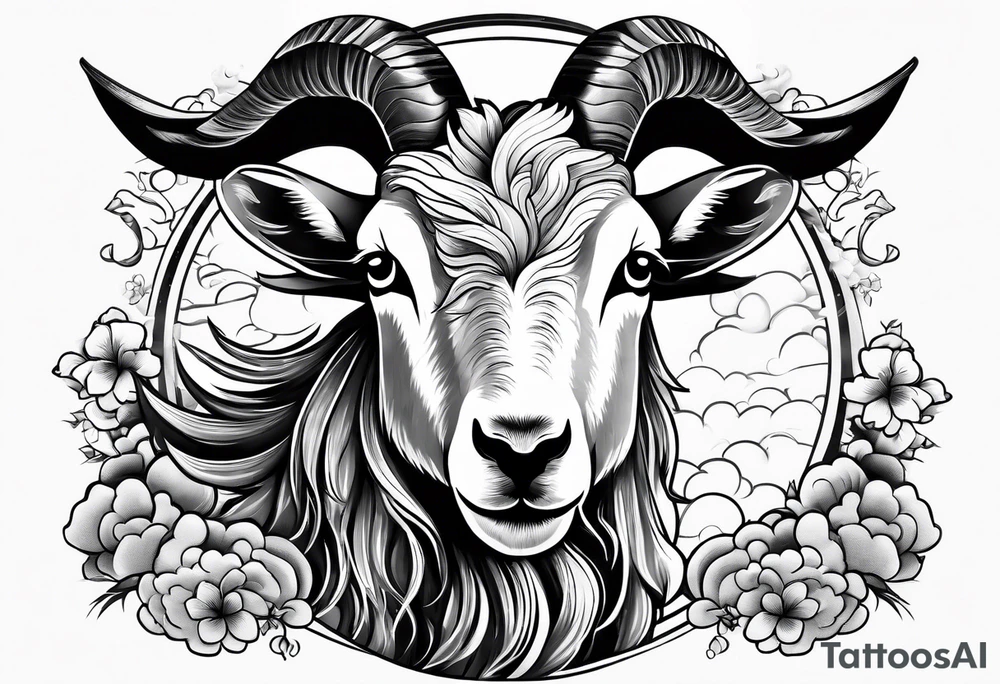 goat tattoo with japanese clouds tattoo idea