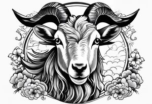 goat tattoo with japanese clouds tattoo idea