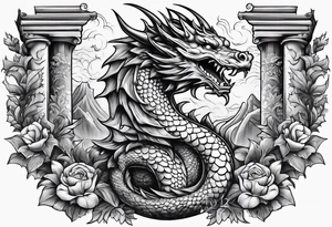 Cute Dragon roman columns tattoo idea