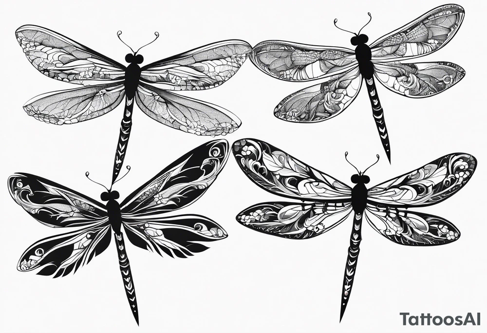4 dragonflies flying together simple tattoo idea