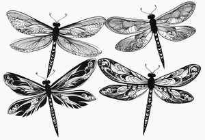4 dragonflies flying together simple tattoo idea
