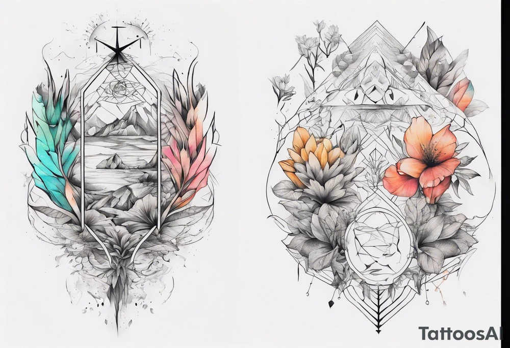 Back tattoo fine line with nature and some
Colors tattoo idea
