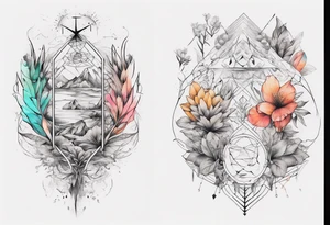 Back tattoo fine line with nature and some
Colors tattoo idea