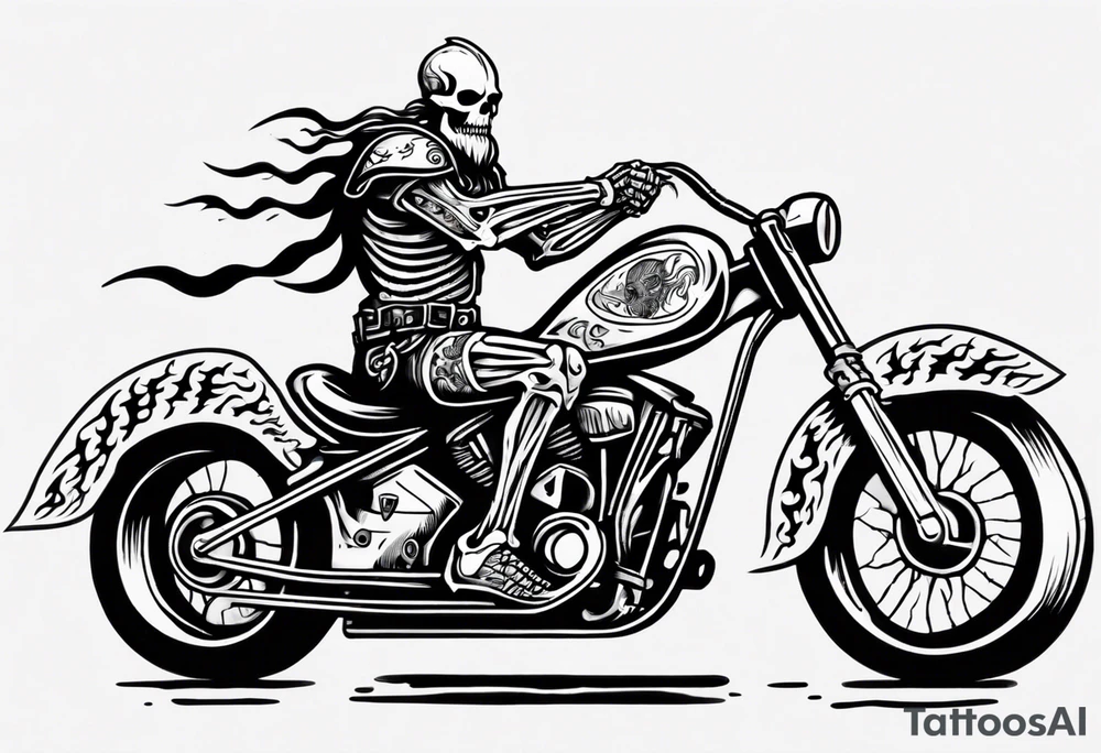 A viking skeleton riding a motorcycle with flames tattoo idea A viking skeleton riding a motorcycle with flames tattoo idea
