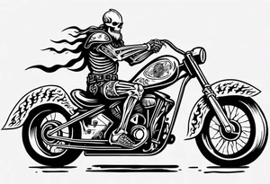 A viking skeleton riding a motorcycle with flames tattoo idea