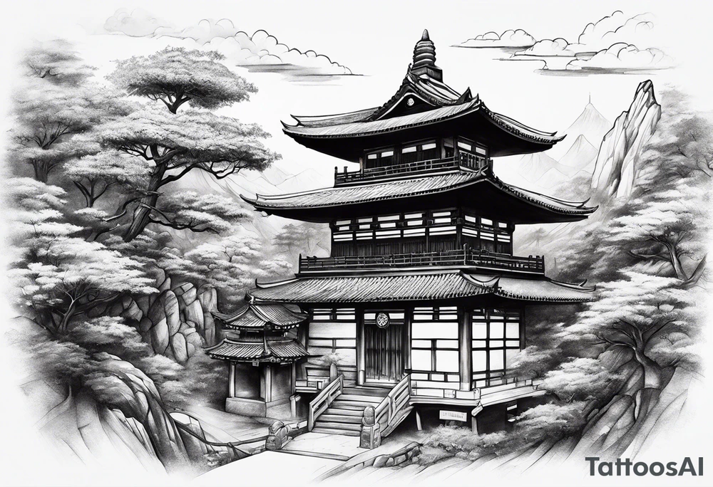 Geisha,samurai,buddah,pagoda,torri gate tattoo idea