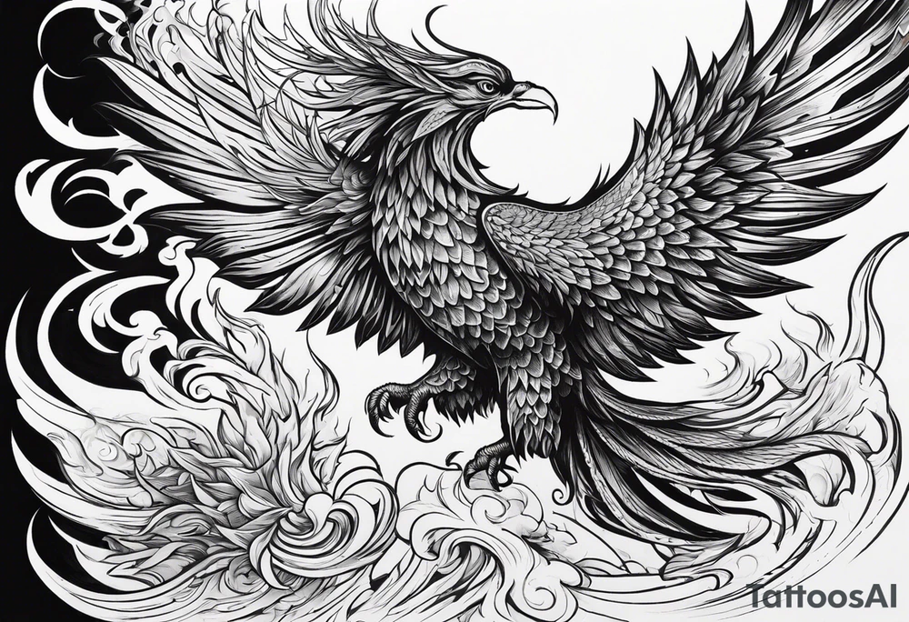 Powerful phoenix rising from the ashes of hell being its past of sin and addiction, being reborn. tattoo idea