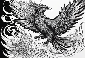 Powerful phoenix rising from the ashes of hell being its past of sin and addiction, being reborn. tattoo idea