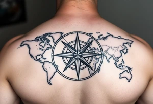 antique compass rose overlaid on weathered world map with sailing ships tattoo idea