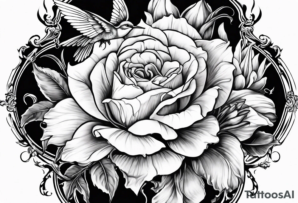 crying broken angel add rose, lily daffodil, daisy, carnation narcissus around add hummingbird tattoo idea