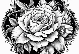 crying broken angel add rose, lily daffodil, daisy, carnation narcissus around add hummingbird tattoo idea