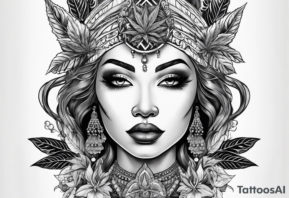 Black Goddess of marijuana tattoo idea