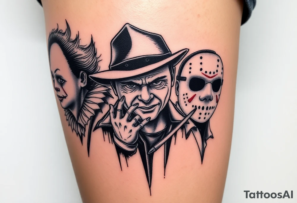 Pennywise, Freddy Krueger, Michael Meyers, and jason voorhees tattoo idea