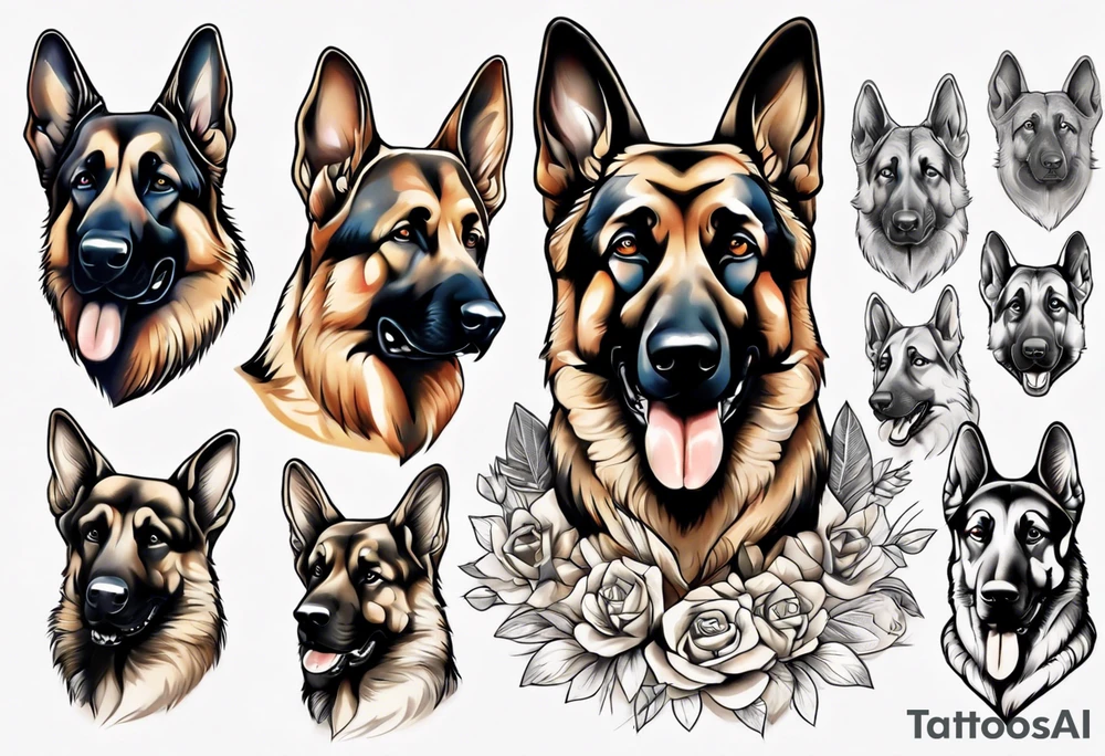 German shepherd portrait tattoo idea