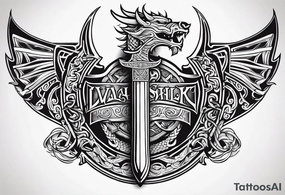 Valhalla sword shield viking ship dragon head tattoo idea Valhalla sword shield viking ship dragon head tattoo idea