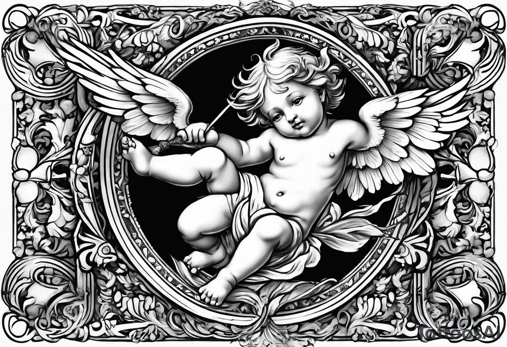 Flying Cherub renaissance style tattoo idea