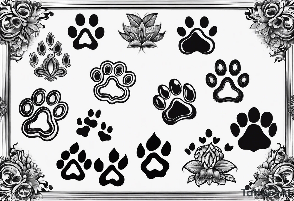 seven dog paw prints tattoo idea