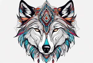 abstract organic line artwork woman, native american, wolf tattoo idea