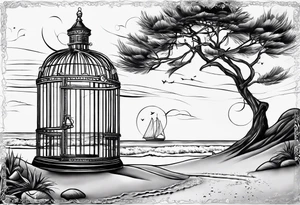 An open birdcage on the Oregon 
beach with the words be free, small enough to be on the wrist tattoo idea