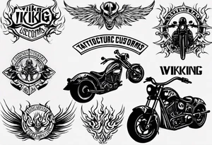 I want a detailed tattoo of a motorcycle surrounded by flames with the company name “Viking Customs” incorporated in the design tattoo idea