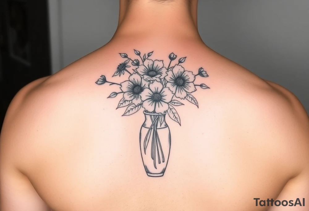 March, April, may, June, August, December flowers in a vase tattoo idea